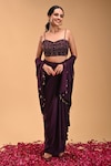 Shop_RIRASA_Purple Apricot Embroidery Petal Bloom Open Neck Garuda Cape_Online_at_Aza_Fashions