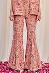 Shop_RIRASA_Pink Tissue Printed Floral Cape Open Bherunda Flared Pant Set _Online_at_Aza_Fashions