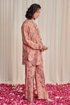 RIRASA_Pink Tissue Printed Floral Round Neck Sandash Kurta And Flared Pant Set_Online_at_Aza_Fashions