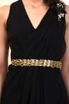 Shop_RIRASA_Black Georgette Embroidery Bead Cape Open Sampata Pintuck Draped Dress With