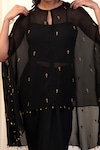 Buy_RIRASA_Black Organza Embellished Bead Keyhole Khatwa Cape Draped Skirt Set _Online_at_Aza_Fashions