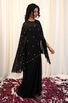 Shop_RIRASA_Black Organza Embellished Bead Keyhole Khatwa Cape Draped Skirt Set_Online_at_Aza_Fashions