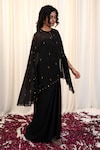 Shop_RIRASA_Black Organza Embellished Bead Keyhole Khatwa Cape Draped Skirt Set _Online_at_Aza_Fashions