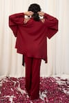 Shop_RIRASA_Maroon Crepe Embroidery Sequin Round High Neck Paash Placement Top And Pant Set _at_Aza_Fashions