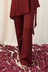 RIRASA_Maroon Crepe Embroidery Sequin Round High Neck Paash Placement Top And Pant Set _Online_at_Aza_Fashions