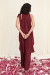 Shop_RIRASA_Maroon Crepe Embroidery Sequin Round High Neck Kangul Placement Top And Pant Set _at_Aza_Fashions