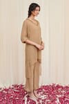 RIRASA_Beige Georgette Embellished Sequin V-neck Shakata High-low Kurta With Pant _Online_at_Aza_Fashions