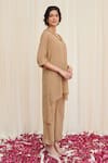 Buy_RIRASA_Beige Georgette Embellished Sequin V-neck Shakata High-low Kurta With Pant _Online_at_Aza_Fashions