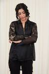 Buy_RIRASA_Black Organza Embellished Sequins Stand Collar Kapotha High-low Kurta_at_Aza_Fashions