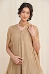 Buy_RIRASA_Beige Synthetic Embellished Sequin Tripataka Asymmetric Textured Kurta With Pant _Online_at_Aza_Fashions