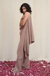 RIRASA_Pink Georgette Embellished Sequin Round Sandamsha Asymmetric Tunic With Pant _Online_at_Aza_Fashions