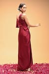 RIRASA_Maroon Milano Satin Embroidered Floral Round Kattva Draped Dress _Online_at_Aza_Fashions