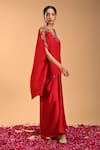 Buy_RIRASA_Red Marina Silk Embroidered Floral V Neck Mushti Tunic And Draped Dhoti Skirt Set_Online_at_Aza_Fashions