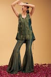 Buy_RIRASA_Green Tissue Embroidered Floral V Neck Shakatam Sleeveless Jacket _at_Aza_Fashions