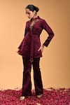 Buy_RIRASA_Purple Armani Satin Embroidered Floral Notched Swastikam Top And Pant Set _at_Aza_Fashions