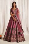 Buy_Chaashni By Maansi And Ketan_Pink Silk, Net Sequins, Stones, Beads V-neck Floral Print Lehenga Set_at_Aza_Fashions