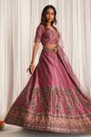 Shop_Chaashni By Maansi And Ketan_Pink Silk, Net Sequins, Stones, Beads V-neck Floral Print Lehenga Set_at_Aza_Fashions