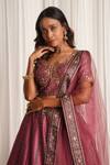 Buy_Chaashni By Maansi And Ketan_Pink Silk, Net Sequins, Stones, Beads V-neck Floral Print Lehenga Set_Online_at_Aza_Fashions