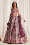 Buy_Chaashni by Maansi and Ketan_Wine Lehenga And Blouse Silk Embellished Sequins Off Floral Print Mirrorwork Set _Online_at_Aza_Fashions