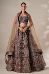 Buy_Chaashni By Maansi And Ketan_Wine Silk, Net Beads, Sequins, Stones Sweetheart Floral Printed Lehenga Set _at_Aza_Fashions