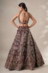 Shop_Chaashni By Maansi And Ketan_Wine Silk, Net Beads, Sequins, Stones Sweetheart Floral Printed Lehenga Set _at_Aza_Fashions