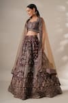 Chaashni By Maansi And Ketan_Wine Silk, Net Beads, Sequins, Stones Sweetheart Floral Printed Lehenga Set _Online_at_Aza_Fashions