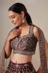 Buy_Chaashni By Maansi And Ketan_Wine Silk, Net Beads, Sequins, Stones Sweetheart Floral Printed Lehenga Set _Online_at_Aza_Fashions