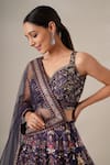 Chaashni by Maansi and Ketan_Purple Lehenga And Blouse Silk Embellished Sequins Floral Chevron Printed Set _Online_at_Aza_Fashions