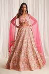 Buy_Chaashni By Maansi And Ketan_Pink Net Pearls, Sequins, Stones, Beads V-neck Floral Embellished Lehenga Set _at_Aza_Fashions