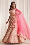 Shop_Chaashni By Maansi And Ketan_Pink Net Pearls, Sequins, Stones, Beads V-neck Floral Embellished Lehenga Set _at_Aza_Fashions