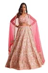 Buy_Chaashni By Maansi And Ketan_Pink Net Pearls, Sequins, Stones, Beads V-neck Floral Embellished Lehenga Set _Online_at_Aza_Fashions
