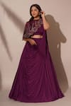 Buy_Chaashni by Maansi and Ketan_Purple Lycra Embellished Sequins Solid Lehenga Saree Asymmetric Cape Set _at_Aza_Fashions