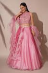 Buy_Chaashni by Maansi and Ketan_Pink Shimmer Organza Embellished Beads Band Collar Side Frill Lehenga Set _at_Aza_Fashions