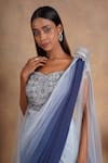 Chaashni by Maansi and Ketan_Blue Lycra Embellished Sequin Ombre Pre-draped Saree With Cape Sleeve Blouse _Online_at_Aza_Fashions