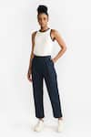 Buy_PERONA_Blue Cotton Solid Alessia Pant _at_Aza_Fashions