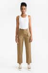 Buy_PERONA_Brown Cotton Solid Alessia Front Pleat Pant _at_Aza_Fashions