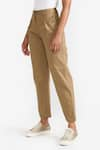 Shop_PERONA_Brown Cotton Solid Alessia Front Pleat Pant _Online_at_Aza_Fashions