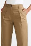 PERONA_Brown Cotton Solid Alessia Front Pleat Pant _at_Aza_Fashions