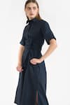 Buy_PERONA_Blue Cotton Solid Collared Ambrose Shirt Dress _Online_at_Aza_Fashions