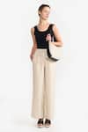 Buy_PERONA_Beige Cotton Solid Amora Trouser _at_Aza_Fashions