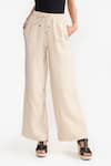 PERONA_Beige Cotton Solid Amora Trouser _Online_at_Aza_Fashions