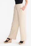 Buy_PERONA_Beige Cotton Solid Amora Trouser _Online_at_Aza_Fashions