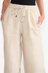 Shop_PERONA_Beige Cotton Solid Amora Trouser _Online_at_Aza_Fashions