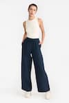 Buy_PERONA_Blue Cotton Solid Amora Flared Trouser _at_Aza_Fashions