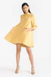 PERONA_Yellow Cotton Stripe Collared Annabeth Pattern Shirt Dress _Online_at_Aza_Fashions