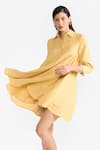 PERONA_Yellow Cotton Stripe Collared Annabeth Pattern Shirt Dress _Online