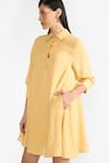 PERONA_Yellow Cotton Stripe Collared Annabeth Pattern Shirt Dress 