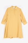 PERONA_Yellow Cotton Stripe Collared Annabeth Pattern Shirt Dress 