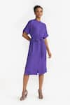 Buy_PERONA_Purple Cotton Solid Band Collar Annie Shirt Dress _at_Aza_Fashions