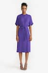 PERONA_Purple Cotton Solid Band Collar Annie Shirt Dress _Online_at_Aza_Fashions